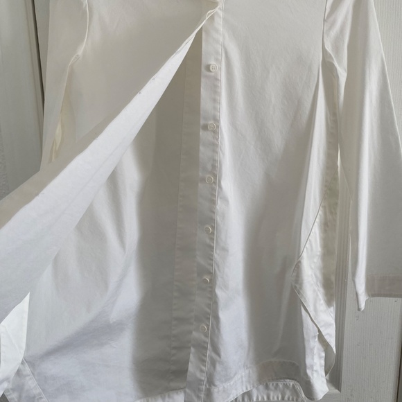 Lafayette 148 New York - White 3/4 Sleeve Button-Down Shirt Tunic Blouse - Picture 4 of 10